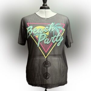 Shein Swim Coverup Mesh with Beach Party Graphic